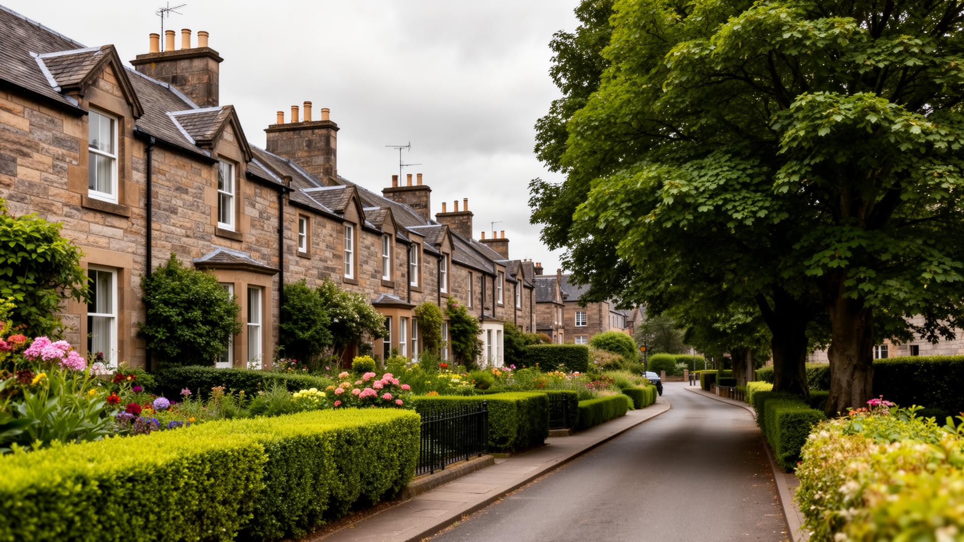 Residential properties in Paisley with landscaped gardens and traditional Scottish architecture