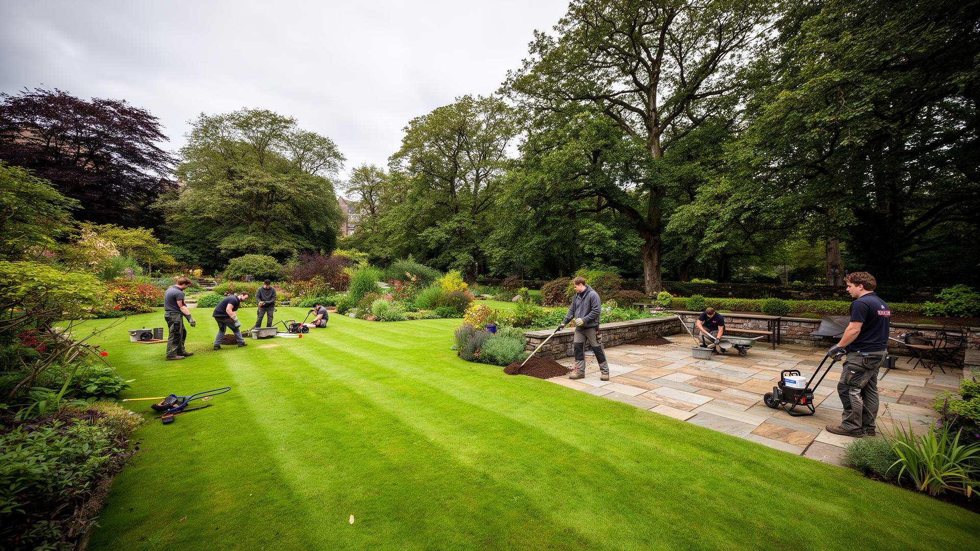 Professional landscaping team working on a garden project in Glasgow
