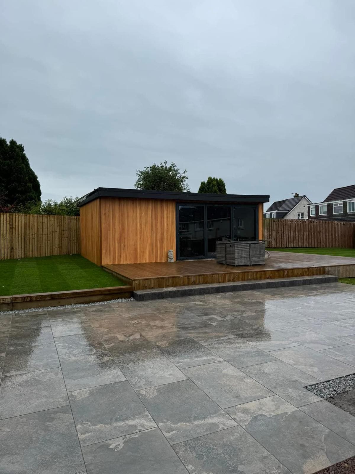 Completed garden with patio, hedging and lawn